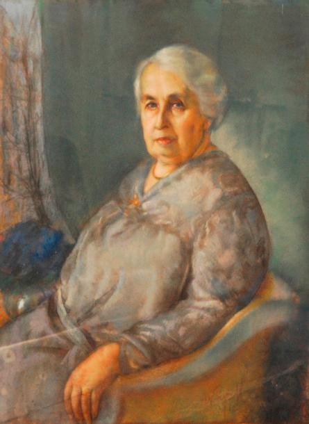 Artwork by Abram Borisovich Kozlov, Portrait de Madame Bochstein, assise dans un fauteuil, Made of Pastel