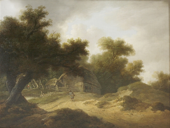 A Wooded Landscape with a Figures by the Barn by John Rathbone