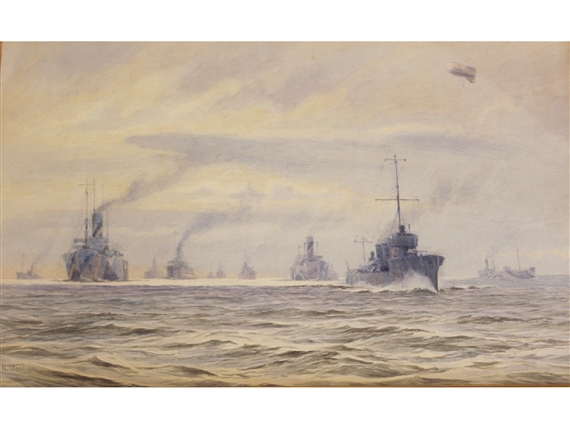 A WARTIME CONVOY OF DAZZLE SHIPS UNDER DESTROYER ESCORT by Alma Claude Burlton Cull, 1920