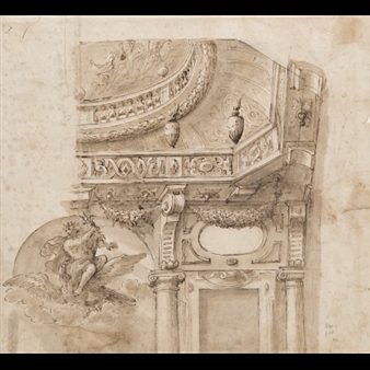 Sketch for a decorative scheme with Zeus riding an eagle - Angelo Michele Colonna