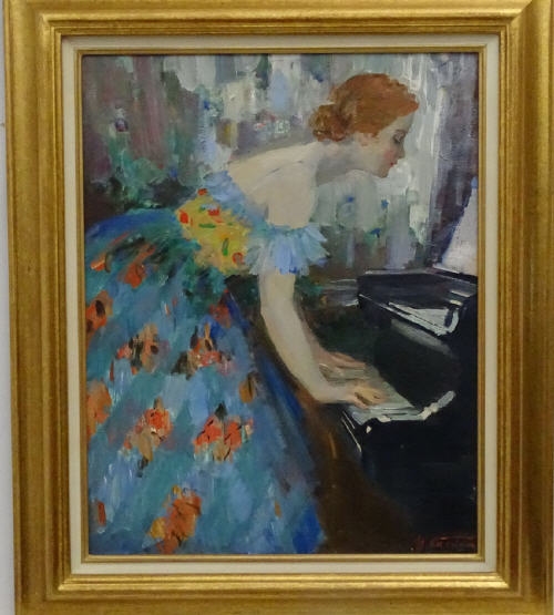 The melody, Lady playing the piano by Nikolai Nikolaevich Baskakov