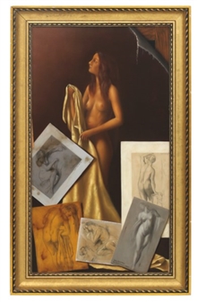 Trompe l'oeil style painting resembles 5 nude study - Gerald Gatski