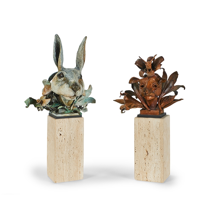 Artwork by Theodore Gall, 2 Works, Alice Fantasy and Pigs Fly, Made of bronze