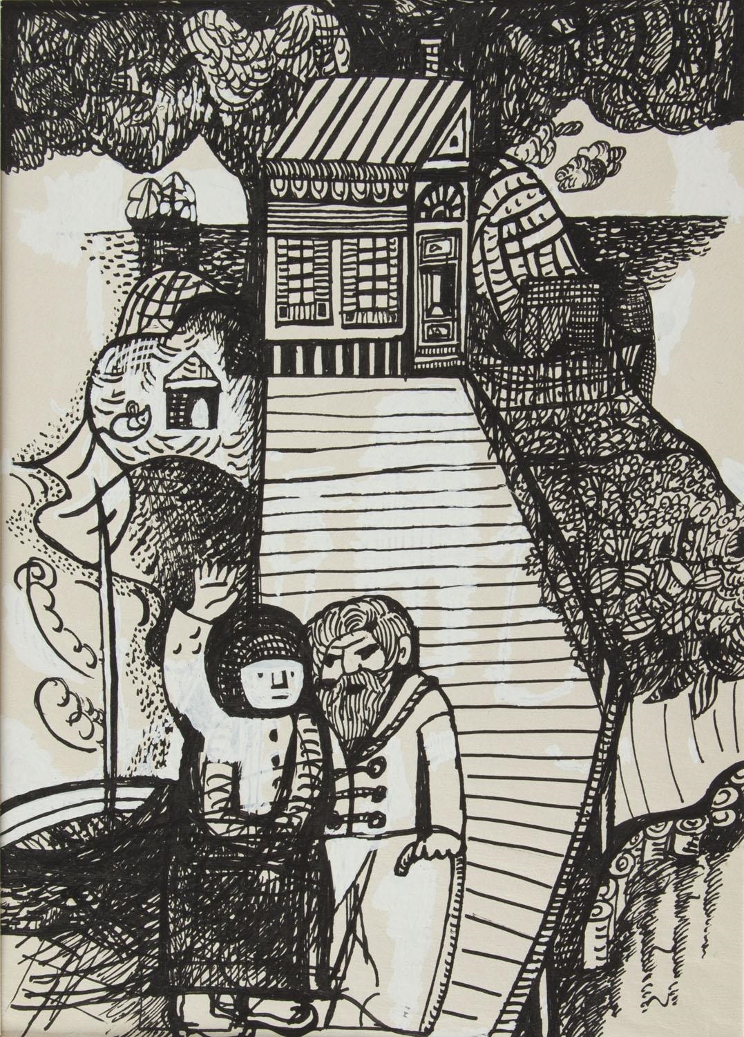 Artwork by Krystyna Witkowska, "Mimoza", sketch illustration for Eva Sebok's book, Made of airbrush, ink, gouache on paper