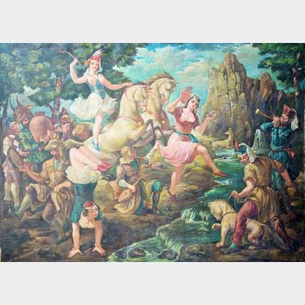 Theatrical traditional folks festival of Georgia by Lado Davidovich Gudiashvili , 1945