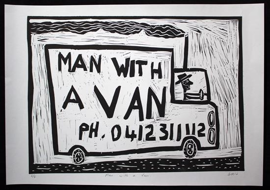 Artwork by Glenn Morgan, Man With Van, Made of Linocut
