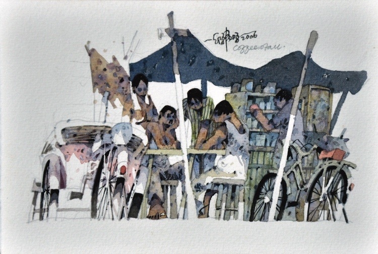 Artwork by Lee Eng Beng, Coffee Stall, Made of Watercolour on paper