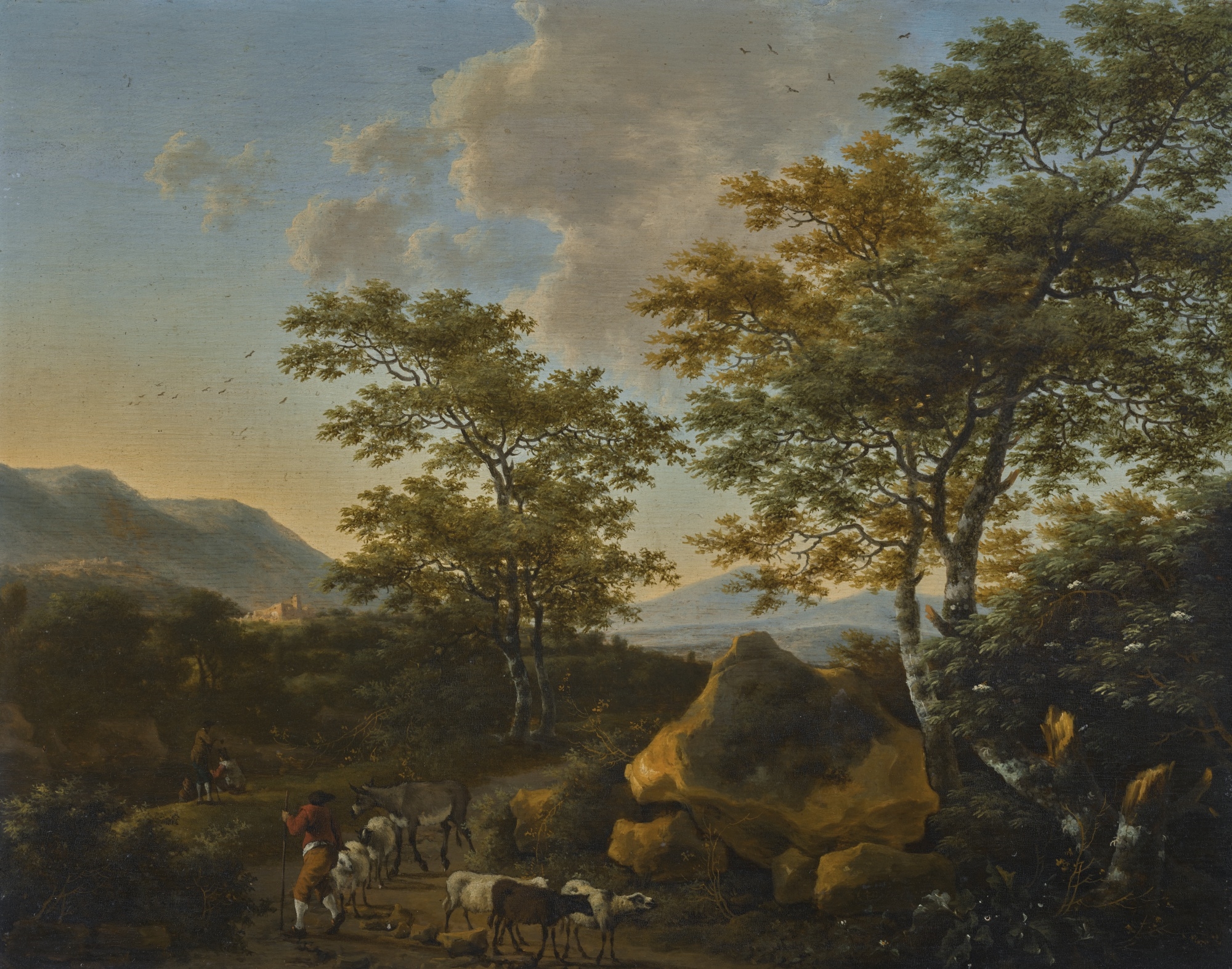 Artwork by Willem de Heusch, ITALIANATE LANDSCAPE WITH SHEPHERDS, Made of oil on oak panel