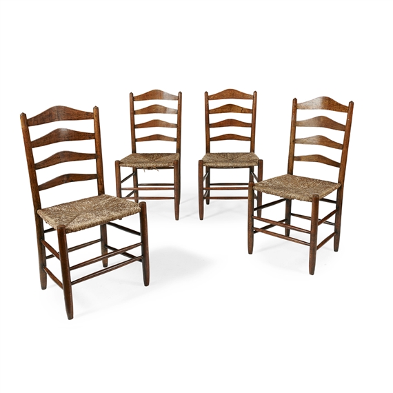 FOUR OAK LADDERBACK CHAIRS by Ernest William Gimson