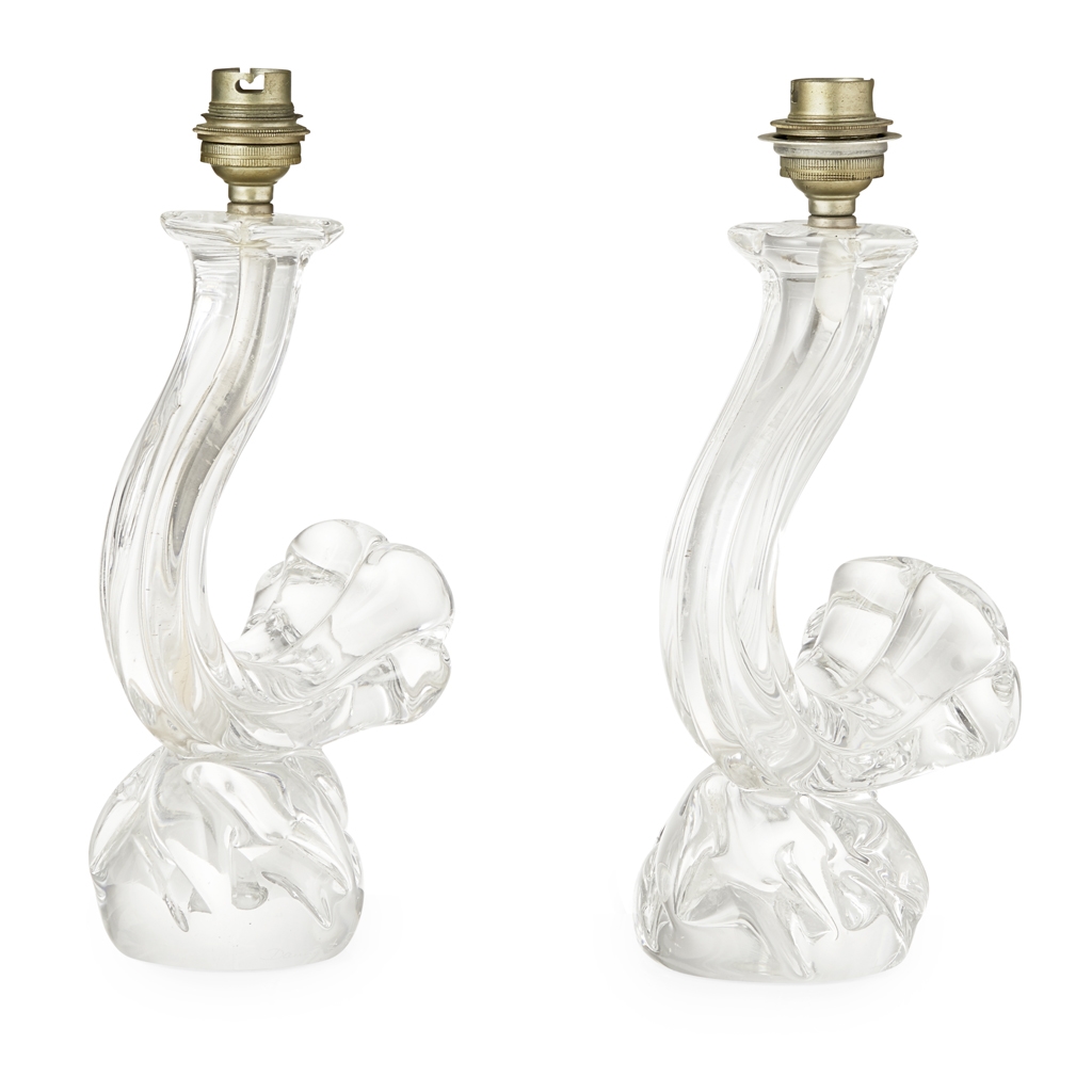Daum Frères PAIR OF CLEAR GLASS LAMP BASES MutualArt