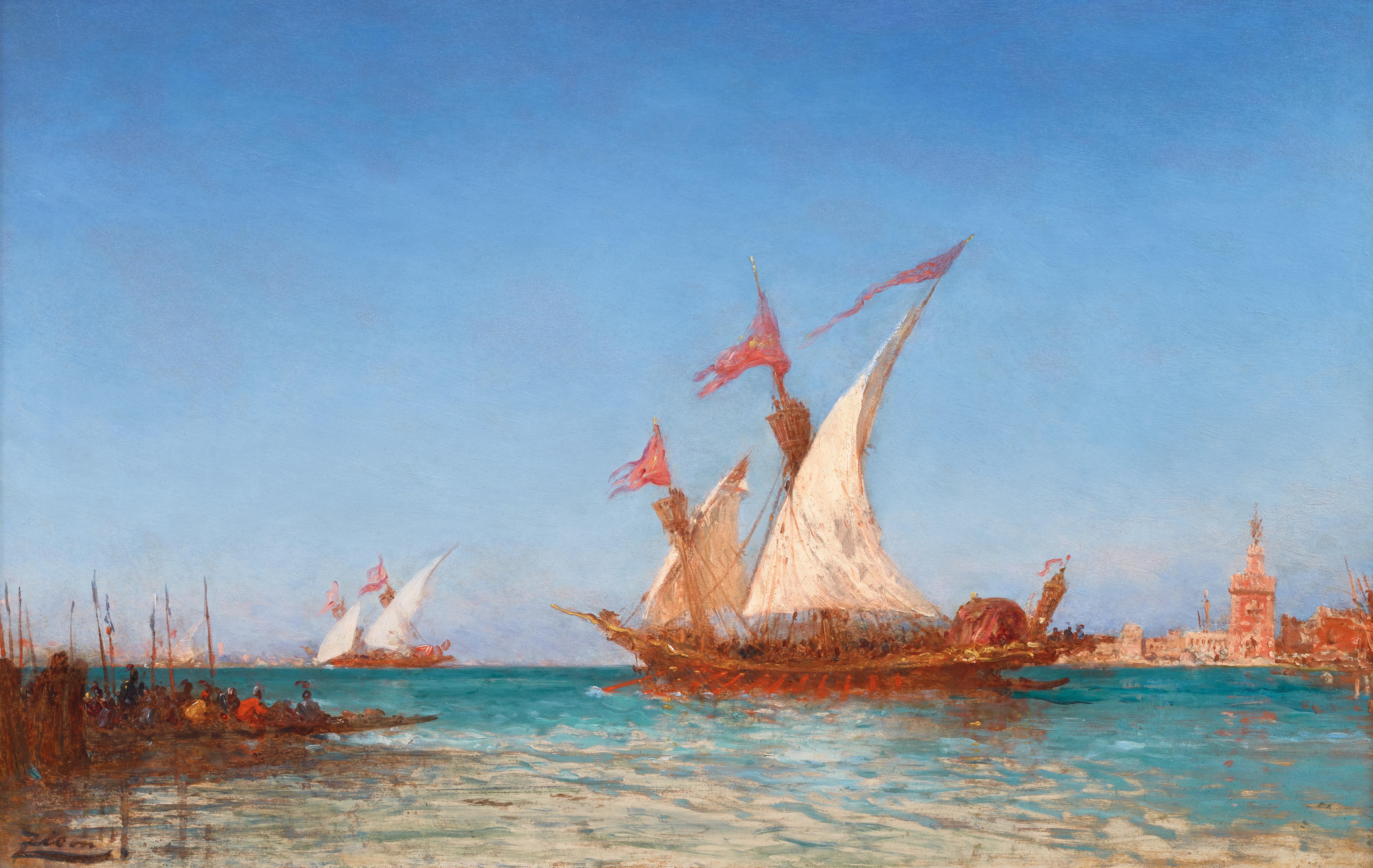 Artwork by Félix Ziem, Regatta in the lagoon, Made of oil on panel