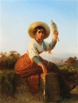 A Neapolitan woman with a distaff - Karl August Bielchowski