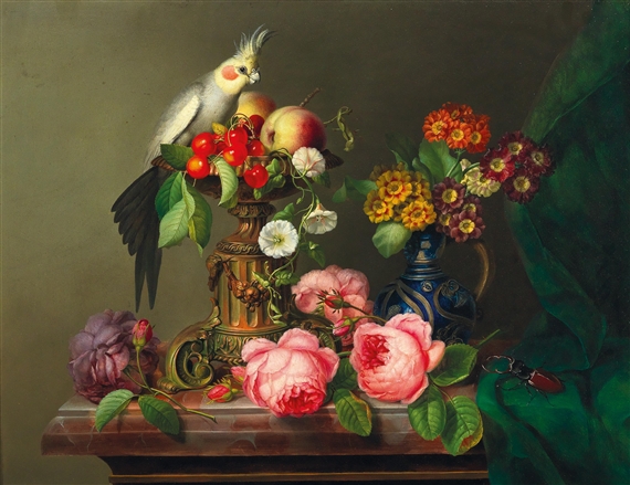 Still life with roses by Leopold Brunner the Elder, 1850