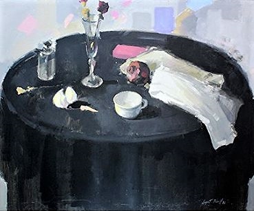 Mesa con mantel y cacharros - August Rosell Farer