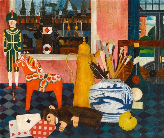 Rotes Pferd mit Pinseltopf - Karl Göth