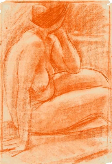 Sitzender weiblicher Akt von rechts, den linken Arm aufgestützt by Hermann Glöckner, 1923