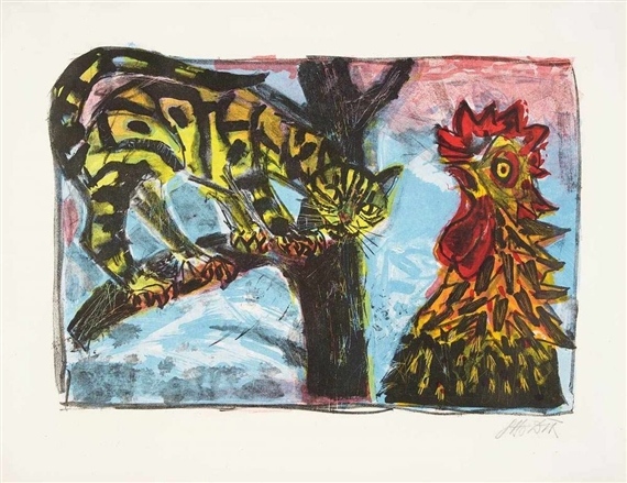Katze und Hahn by Otto Dix, 1966
