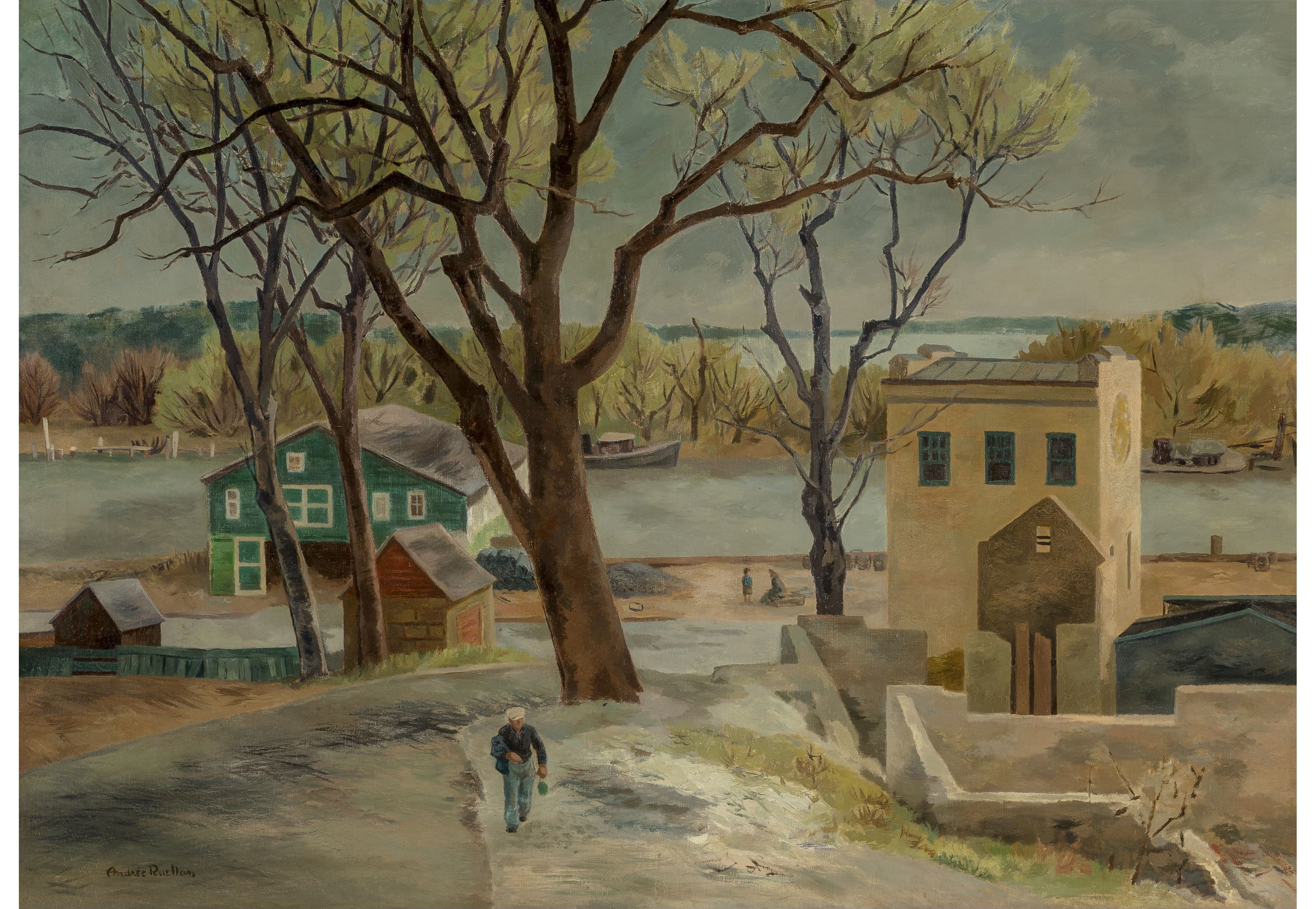 Artwork by Andrée Ruellan, Docks at Roundabout, Made of Oil on canvas