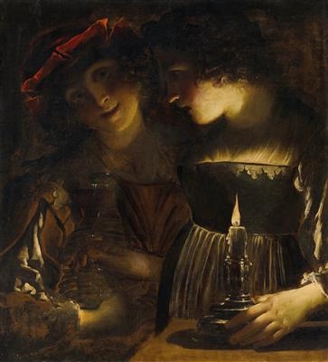 Two lovers by candlelight by Pietro Ricchi