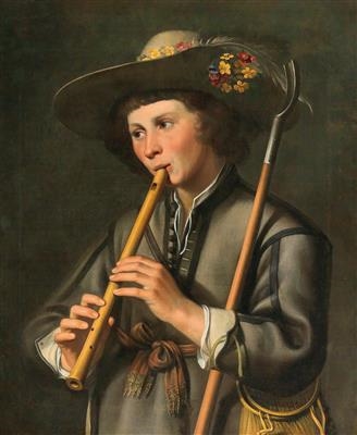 Artwork by Johannes Baeck, A shepherd playing the pipes, Made of oil on canvas