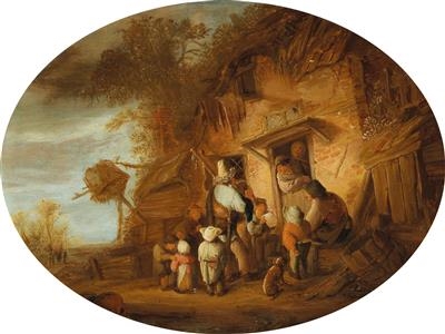 Peasants in front of a farmhouse by Isack van Ostade, 1640