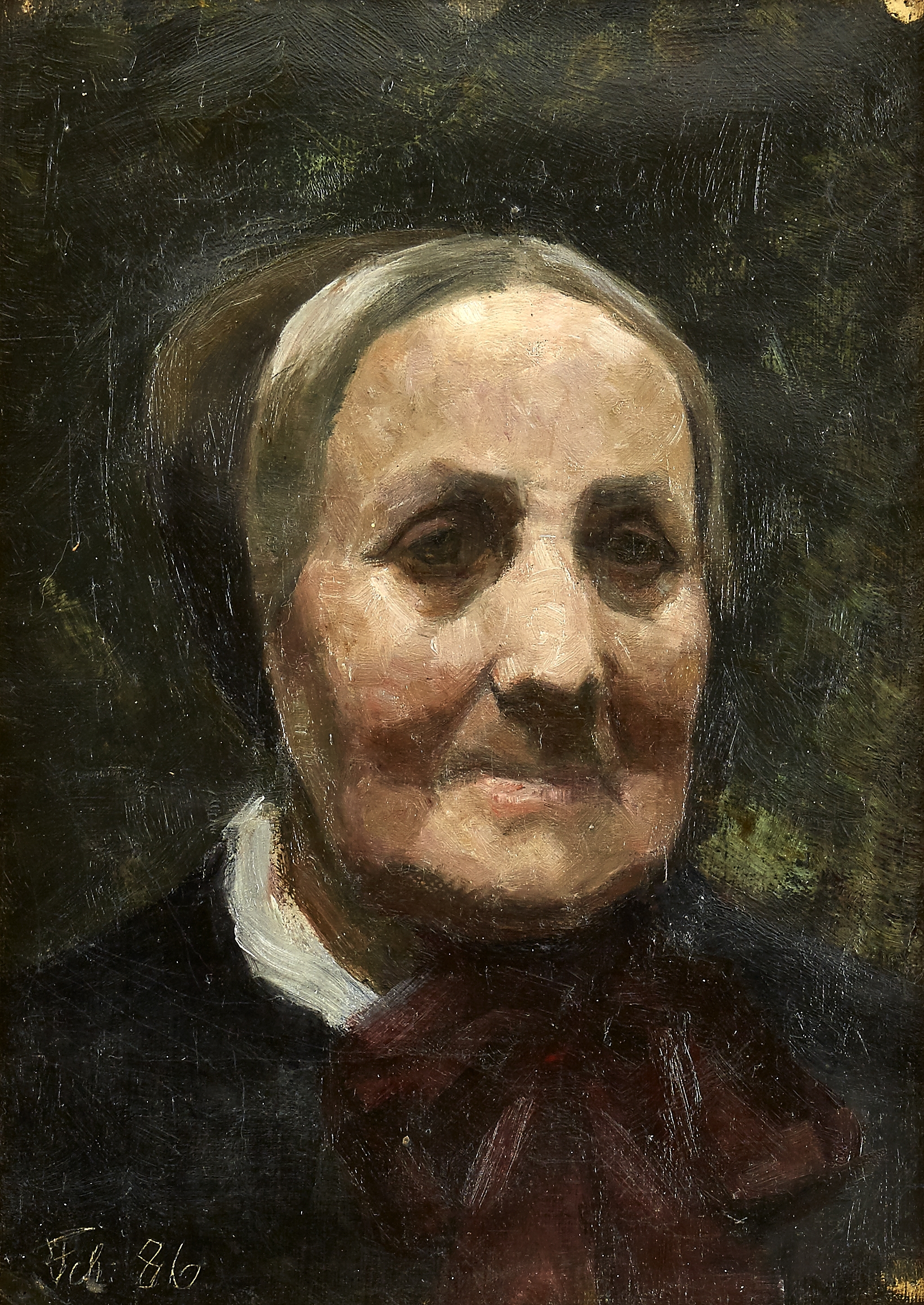 Artwork by Marie Krøyer, Äldre kvinna i brun hätta, Made of Oil on canvas