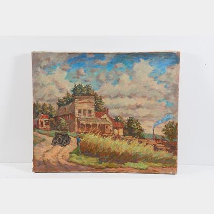 George Albert Thompson | House, car and man in landscape | MutualArt
