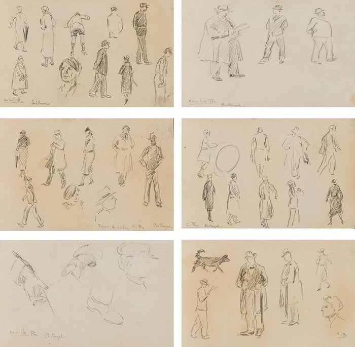 Artwork by Cecilio Pla y Gallardo, 6 Works: Seis apuntes de tipos portugueses, Made of Pencil on paper