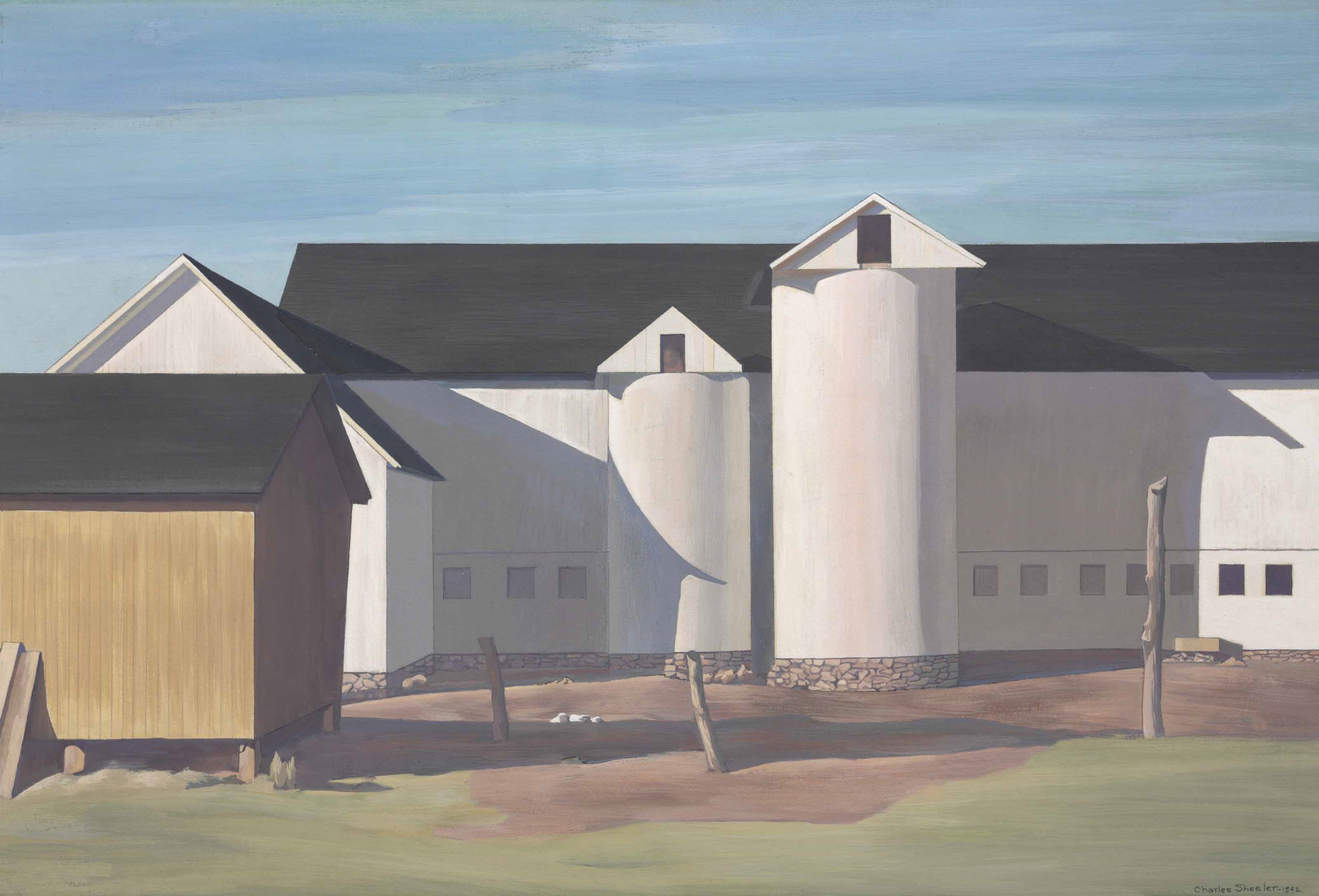 Artwork by Charles Sheeler, White Sentinels, Made of tempera on board