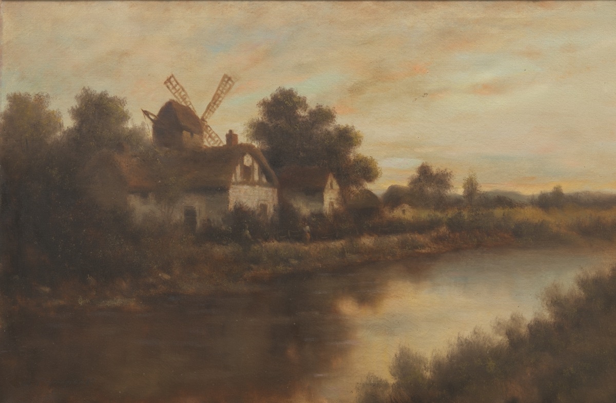 Cottage on a Riverbank by Continental School, 20th Century, 20th century