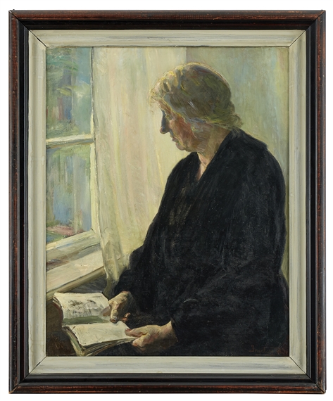 Läsande kvinna vid fönster by Ingeborg Martha Rode