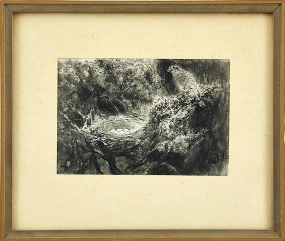 Fågel vaktar boet by Bruno Liljefors