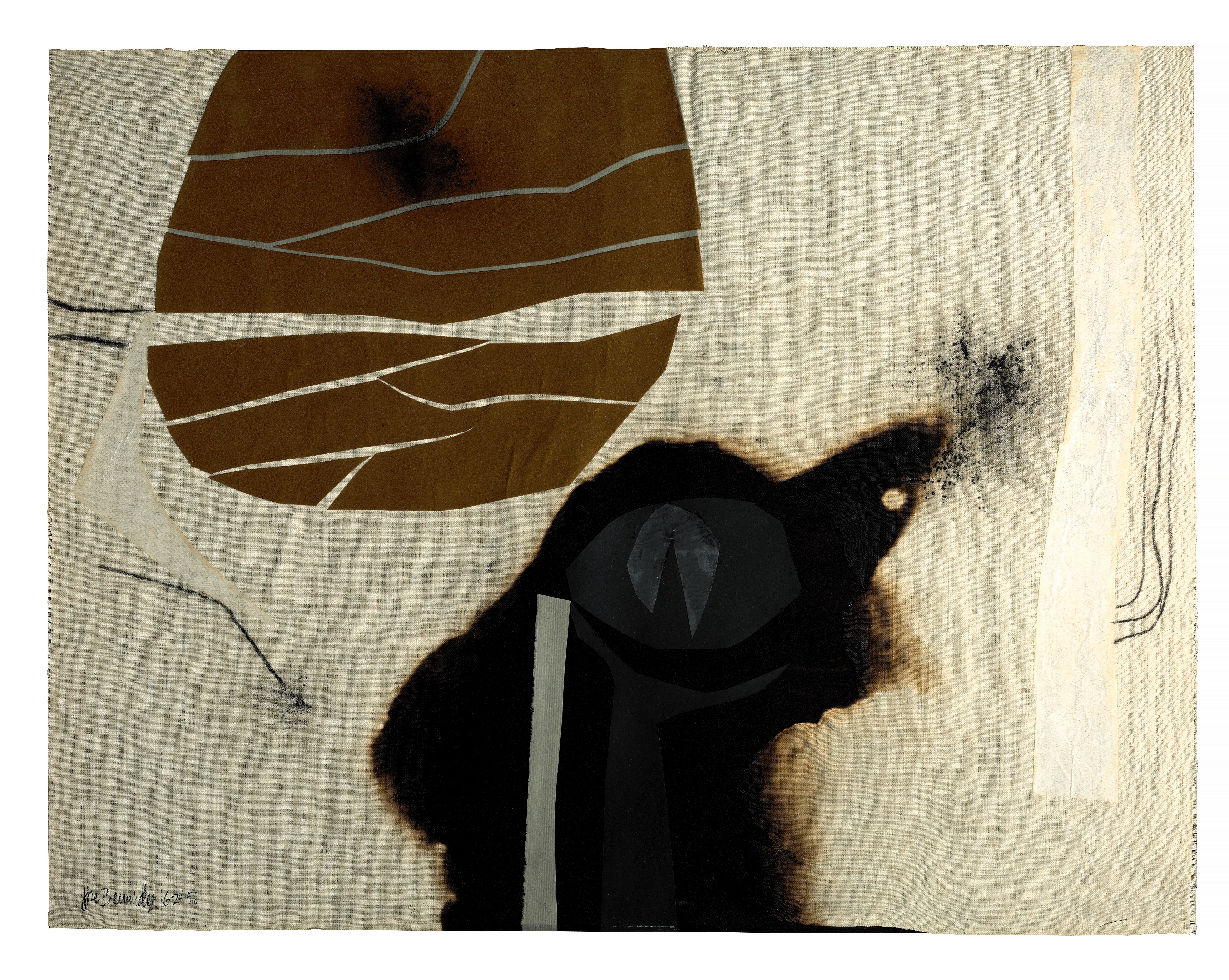 Artwork by José Bermudez, Cleavage, Made of paper and fabric collage with charcoal on linen laid on board