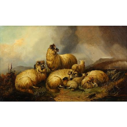 油彩画 Ce sont les moutons 額装 Paysage aux Moutons, chèvre et