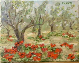 Olijfboomgaard met klaprozen - Anke Brokstra