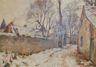 Entrée de village en hiver - Edouard Hippolyte Margottet