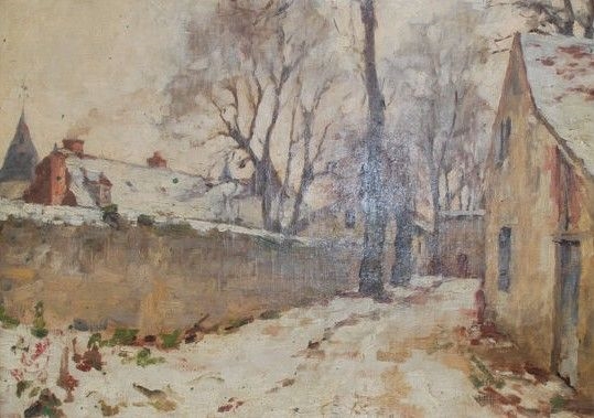 Entrée de village en hiver - Edouard Hippolyte Margottet