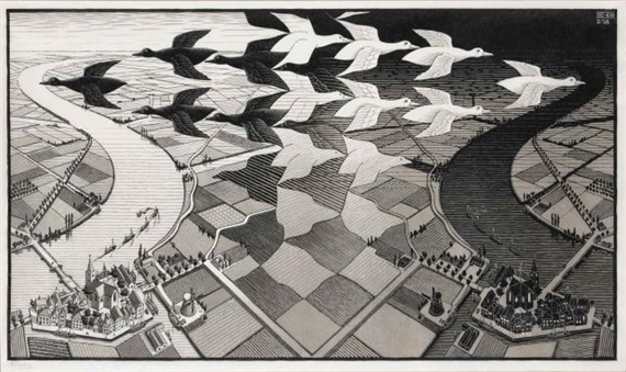 DAY AND NIGHT (BOOL/KIST/LOCHER/WIERDA 303) by Maurits Cornelis Escher, 1935