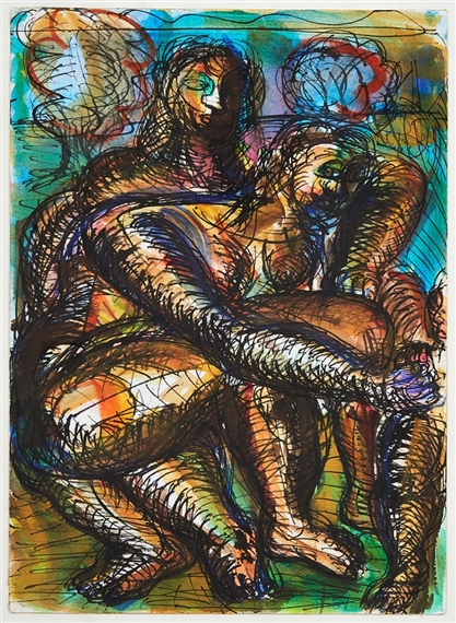 Two Women and Child by Joe Furlonger, 1989