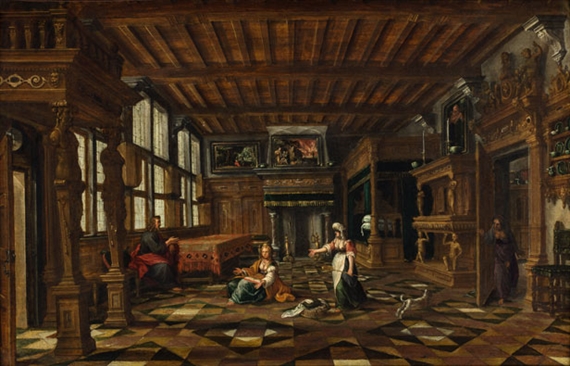 Interior with Christ in the house of Martha and Maria by Paul Vredeman de Vries, circa  1601