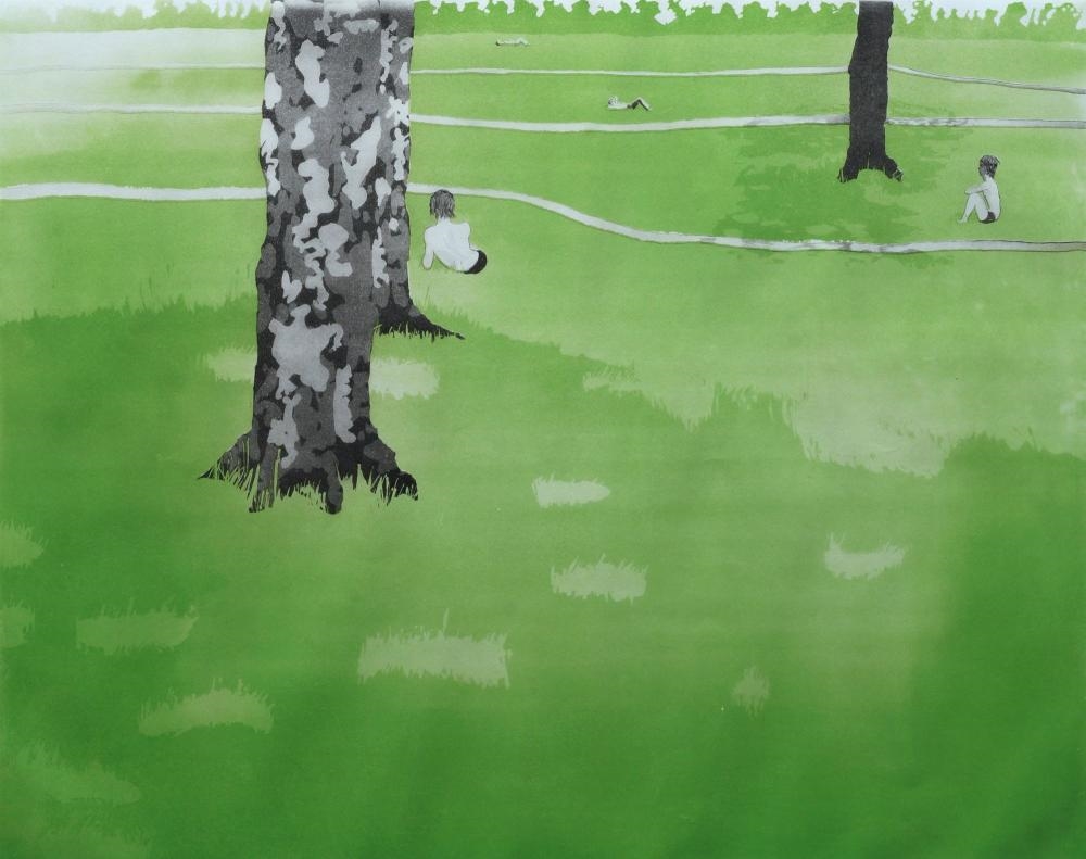 Artwork by Patrick Procktor, Back of Zoo, Regent's Park, Made of etching and aquatint printed in colours on wove