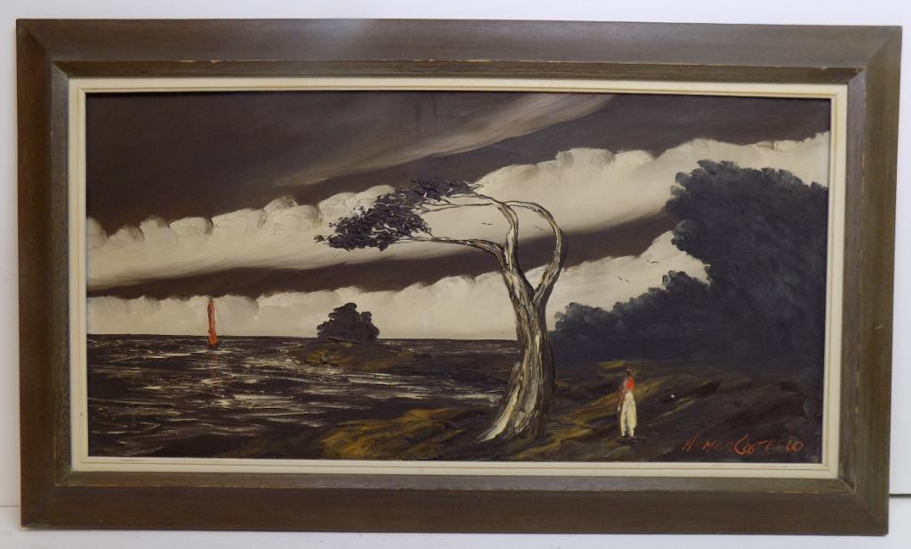 Homer Costello A COASTLINE SCENE DURING STORMY WEATHER WITH A