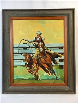 Cowboy Roping Cattle - Frank Brave