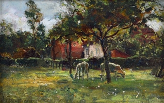 Cattle in an orchard - John Reid Murray