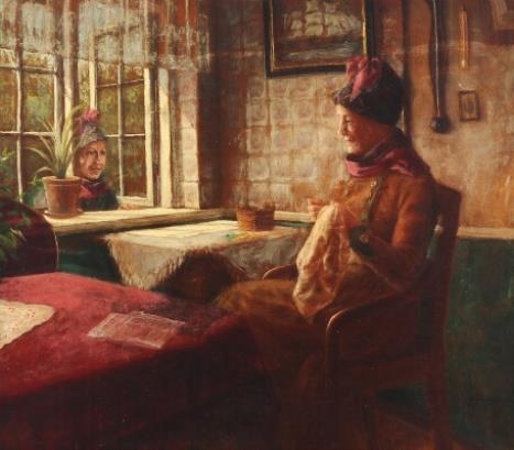 Peder Riber | Interior from Fanoe with Two Women Speaking Through the ...