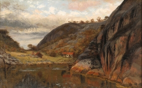 Landskap med våningshuset Borgen, Holskogkilen - Olaf Isaachsen