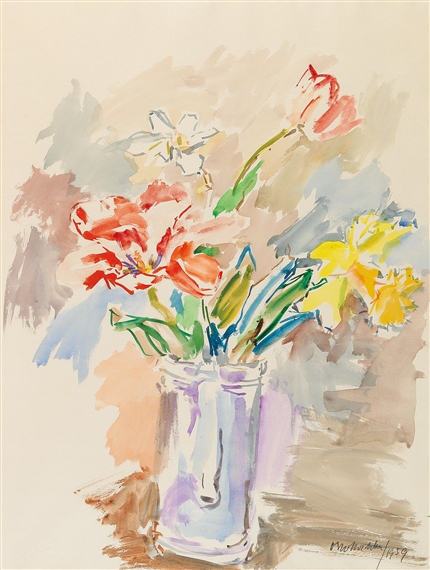 Bouquet with tulips and daffodils by Oskar Kokoschka, 1959