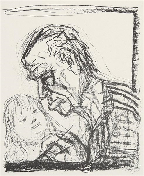 Selbstbildnis mit Enkelkind by Otto Dix, 1966