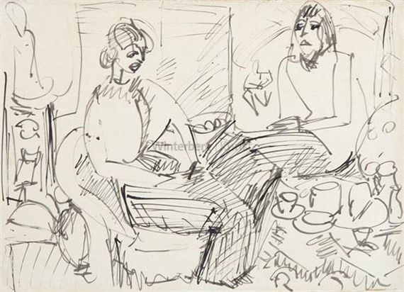 Zwei Mädchen im Gespräch by Ernst Ludwig Kirchner, 1912