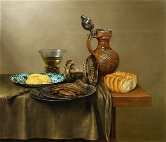 Still Life with a Herring, Rummer, Wanli Dish, and Bread - Gerrit Willemsz. Heda